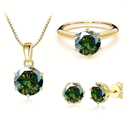 4pcs 1 carat Moissanite necklace + 1 carat Moissanite ring + 1 carat * 2 Moissanite earrings 925 sterling silver jewelry, available in a variety of colors, with certificate and gift box.