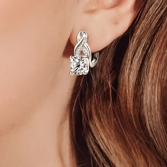 1 Pair Moissanite Infinity Element Women'S Earrings, 925 Silvery 8mm Round VVS1D Color Moissanite Earrings for Wedding and Party, Holiday Gifts, Earrings for Women, Jewelry Gifts, Gift Box