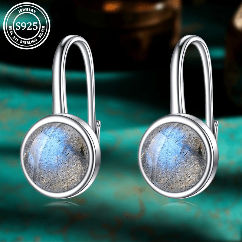 925 Sterling Silver Circle Labradorite Earrings for Women