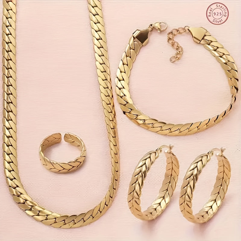 18k Golden Plated 4pcs Jewelry Set - Men And Women - Stylish Elegance - Avant-garde Handsome - The Perfect Gift for Family, Friends - Any Holiday - Valentine's Day, Birthday, Anniversary - Gift Box