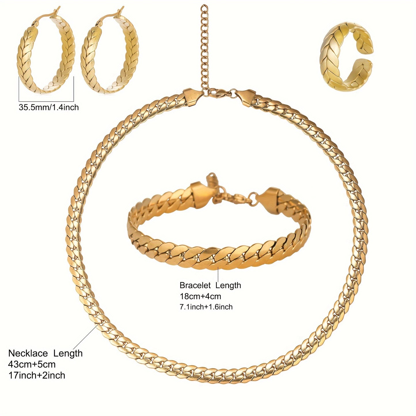 18k Golden Plated 4pcs Jewelry Set - Men And Women - Stylish Elegance - Avant-garde Handsome - The Perfect Gift for Family, Friends - Any Holiday - Valentine's Day, Birthday, Anniversary - Gift Box