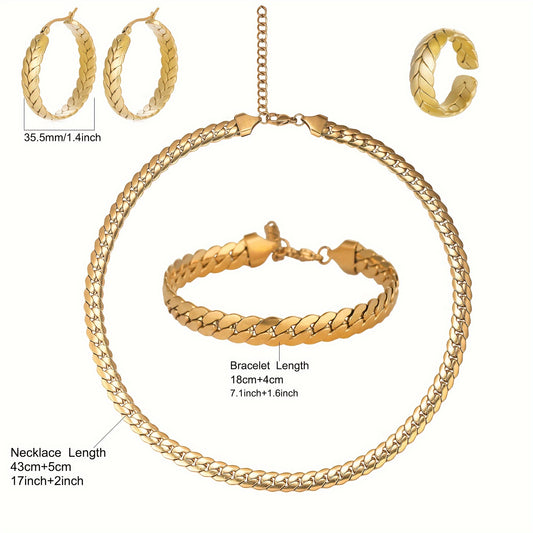 18k Golden Plated 4pcs Jewelry Set - Men And Women - Stylish Elegance - Avant-garde Handsome - The Perfect Gift for Family, Friends - Any Holiday - Valentine's Day, Birthday, Anniversary - Gift Box