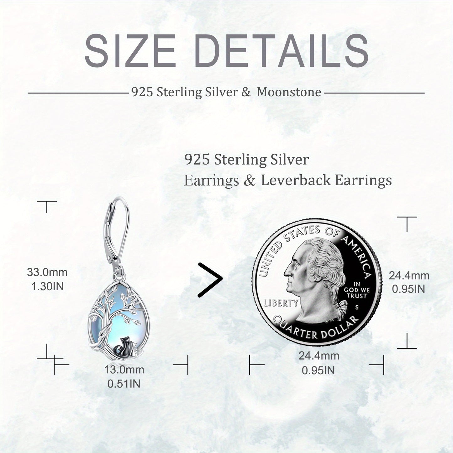 Synthetic Moonstone Mother Daughter Cat Earrings for Women 925 Sterling Silver Black Cat Earrings Dangle Tree of Life Synthetic Moonstone Jewelry