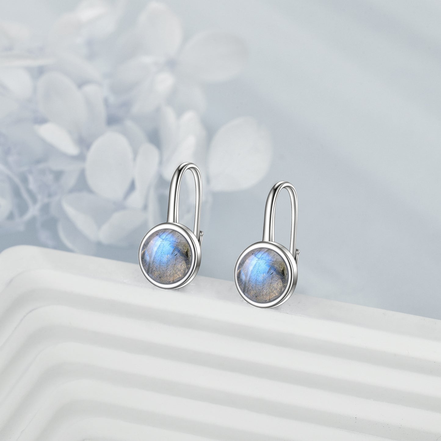 925 Sterling Silver Circle Labradorite Earrings for Women