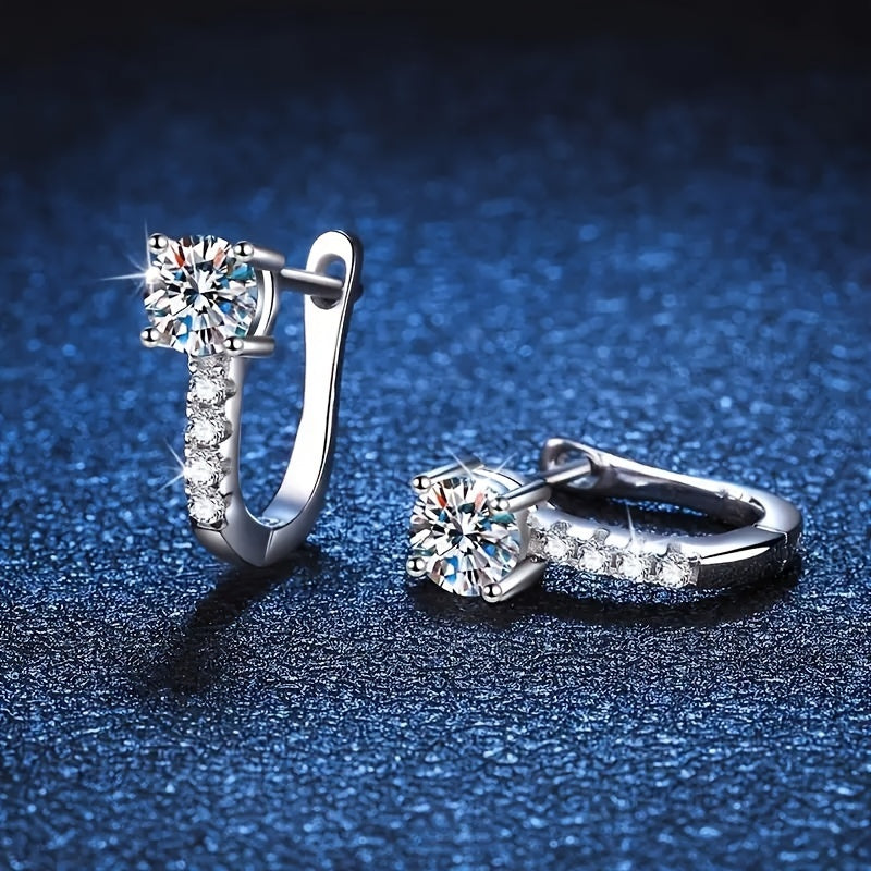 1 Pair Of Finely Carved 925 Sterling Silver 0.5*2carat Moissamite With 4 Small Diamond Earrings A Gift For Wife's Anniversary A Woman's Birthday Jewelry For Her Girlfriend A Valentine's Day Mother's Day Gift, Gift Box
