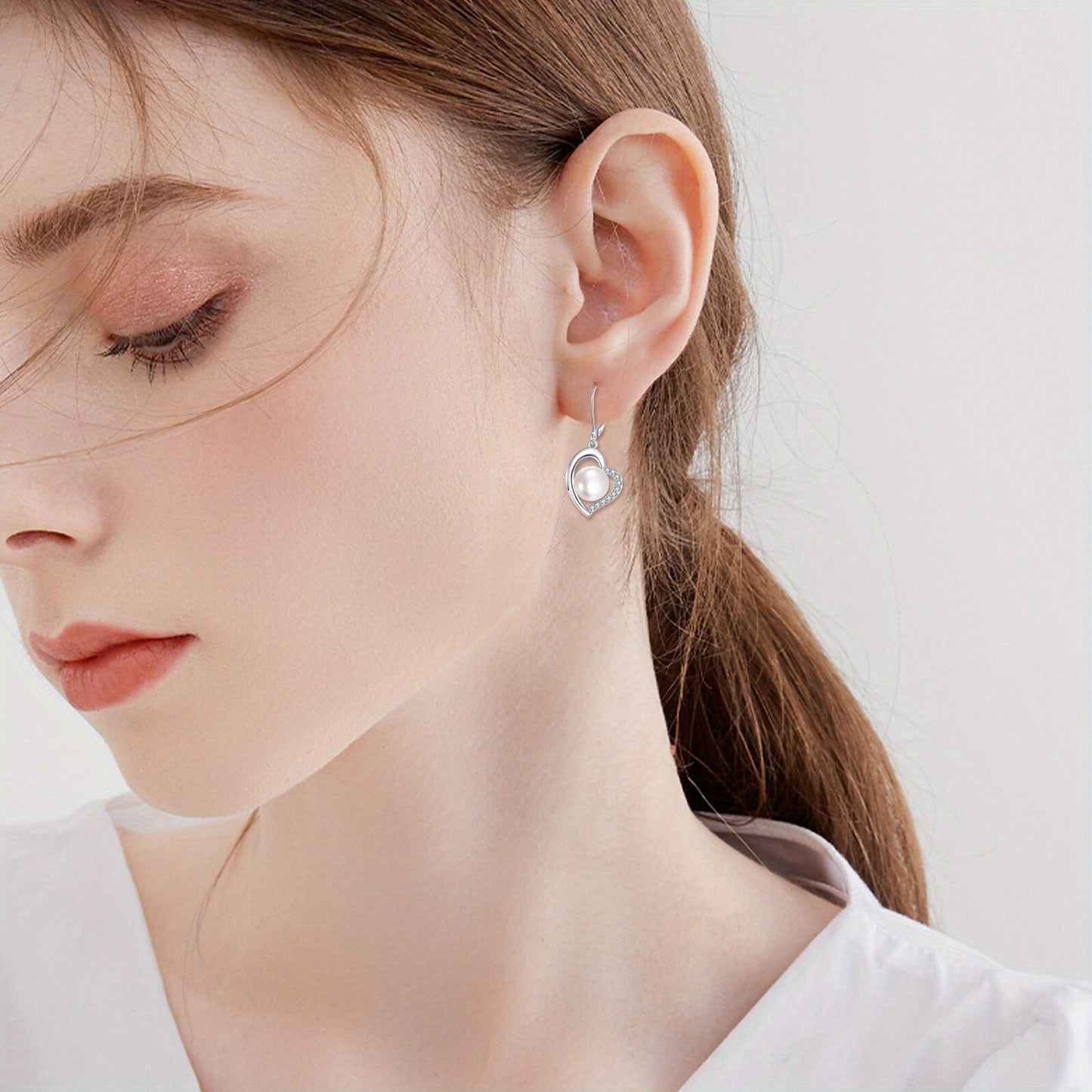 Imitation Pearl Dangle Earrings for Women 925 Sterling Silver Imitation Pearl Drop Earrings White Imitation Pearl Earrings Dangling Wedding Jewelry Birthday for Women Her