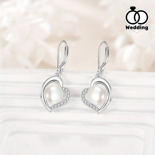 Imitation Pearl Dangle Earrings for Women 925 Sterling Silver Imitation Pearl Drop Earrings White Imitation Pearl Earrings Dangling Wedding Jewelry Birthday for Women Her