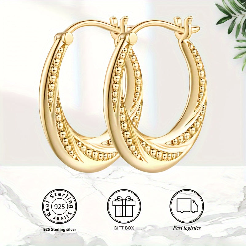 925 Silvery Hoop Earrings, 18k Golden Plated, Ladies Rotating Ball Design, Simple Charming Fashion Personality Trend Comfortable, Daily Wear, Give to Mom, Partner, Daughter, Friend, Express Your Heart, Any Holiday- Christmas, Birthday, Anniversary