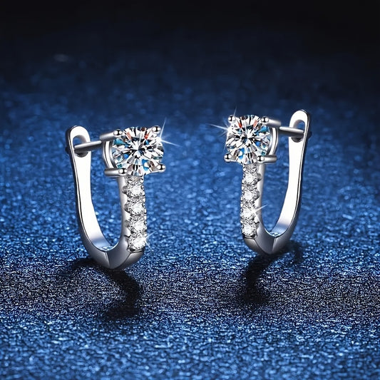 1 Pair Of Finely Carved 925 Sterling Silver 0.5*2carat Moissamite With 4 Small Diamond Earrings A Gift For Wife's Anniversary A Woman's Birthday Jewelry For Her Girlfriend A Valentine's Day Mother's Day Gift, Gift Box