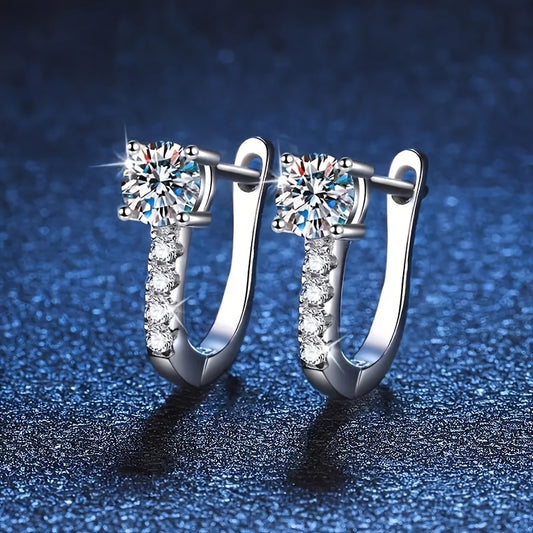 1 Pair Of Finely Carved 925 Sterling Silver 0.5*2carat Moissamite With 4 Small Diamond Earrings A Gift For Wife's Anniversary A Woman's Birthday Jewelry For Her Girlfriend A Valentine's Day Mother's Day Gift, Gift Box