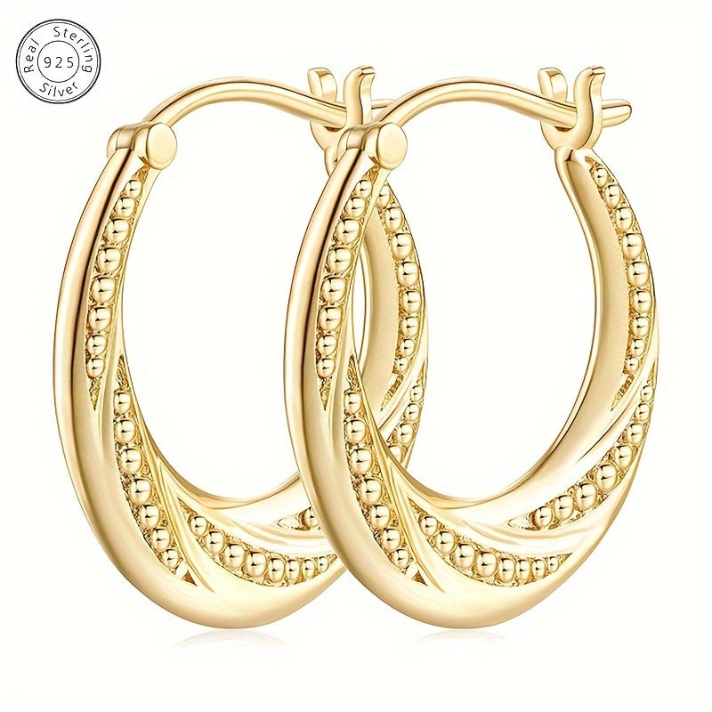 925 Silvery Hoop Earrings, 18k Golden Plated, Ladies Rotating Ball Design, Simple Charming Fashion Personality Trend Comfortable, Daily Wear, Give to Mom, Partner, Daughter, Friend, Express Your Heart, Any Holiday- Christmas, Birthday, Anniversary