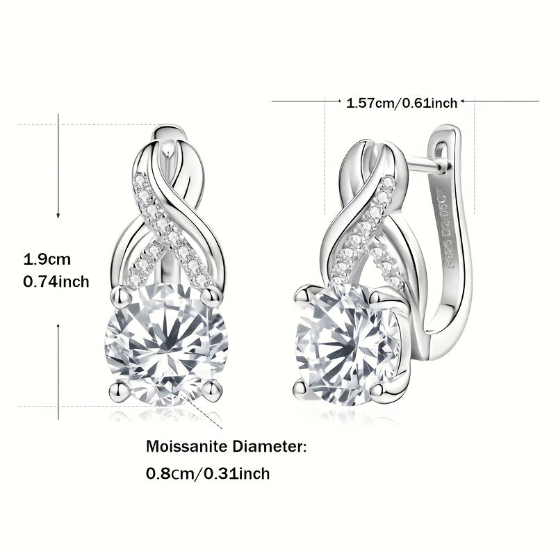 1 Pair Moissanite Infinity Element Women'S Earrings, 925 Silvery 8mm Round VVS1D Color Moissanite Earrings for Wedding and Party, Holiday Gifts, Earrings for Women, Jewelry Gifts, Gift Box