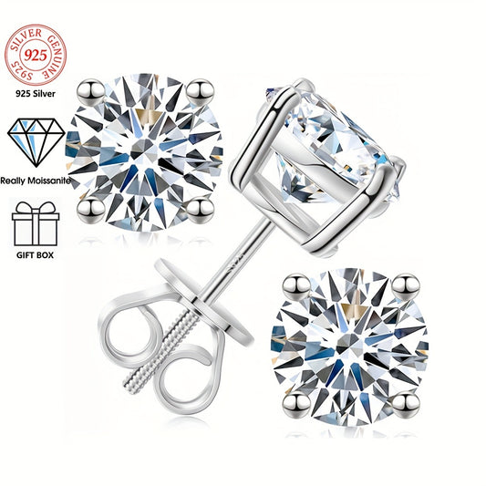 2pcs 2ct * 2 Moissanite stud earrings screw back 8mm 4ct S925 sterling silver specially designed for you, wedding, birthday, anniversary, new year gift, mother's day gift