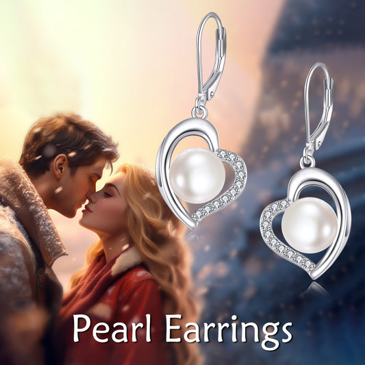 Imitation Pearl Dangle Earrings for Women 925 Sterling Silver Imitation Pearl Drop Earrings White Imitation Pearl Earrings Dangling Wedding Jewelry Birthday for Women Her