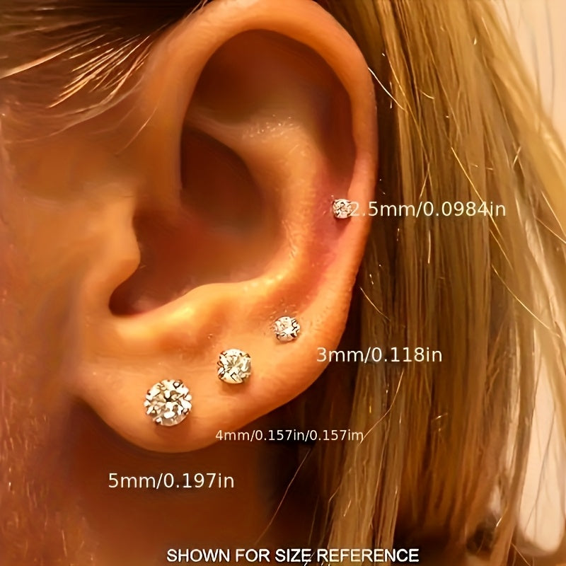 18k Golden Plated 925 Sterling Silver Single Round Three-dimensional Synthetic Zirconia Earrings For My Girlfriend'S Christmas Gift