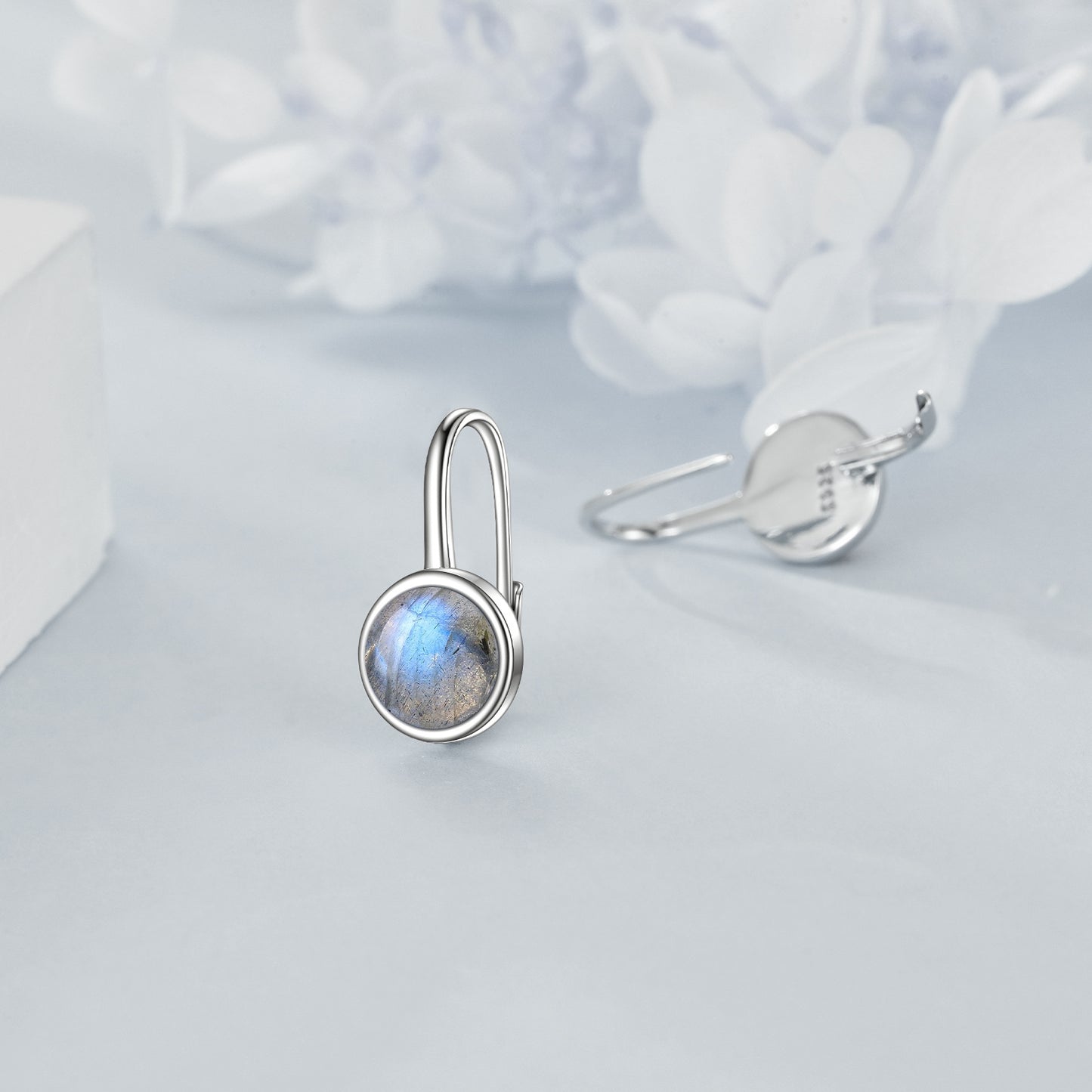 925 Sterling Silver Circle Labradorite Earrings for Women