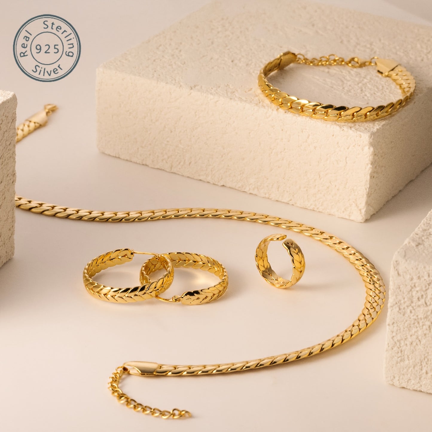 18k Golden Plated 4pcs Jewelry Set - Men And Women - Stylish Elegance - Avant-garde Handsome - The Perfect Gift for Family, Friends - Any Holiday - Valentine's Day, Birthday, Anniversary - Gift Box
