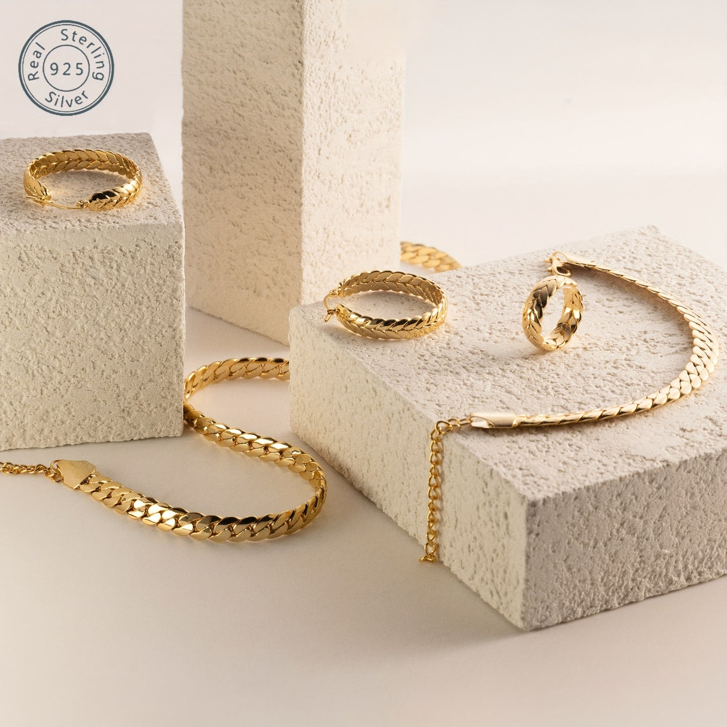 18k Golden Plated 4pcs Jewelry Set - Men And Women - Stylish Elegance - Avant-garde Handsome - The Perfect Gift for Family, Friends - Any Holiday - Valentine's Day, Birthday, Anniversary - Gift Box