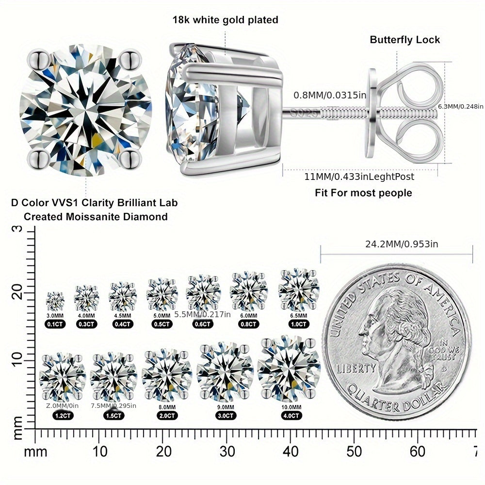 2pcs 2ct * 2 Moissanite stud earrings screw back 8mm 4ct S925 sterling silver specially designed for you, wedding, birthday, anniversary, new year gift, mother's day gift