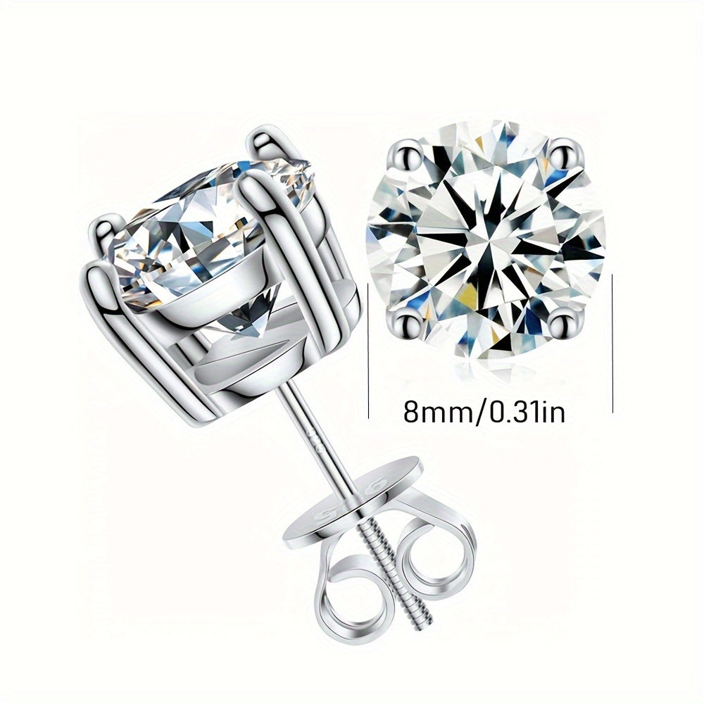 2pcs 2ct * 2 Moissanite stud earrings screw back 8mm 4ct S925 sterling silver specially designed for you, wedding, birthday, anniversary, new year gift, mother's day gift