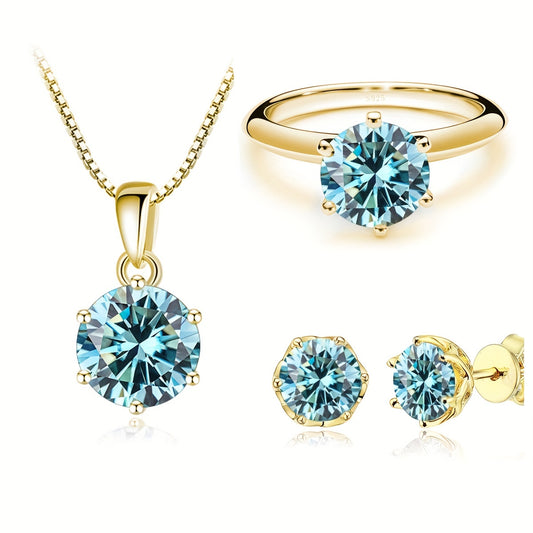 4pcs 1 carat Moissanite necklace + 1 carat Moissanite ring + 1 carat * 2 Moissanite earrings 925 sterling silver jewelry, available in a variety of colors, with certificate and gift box.