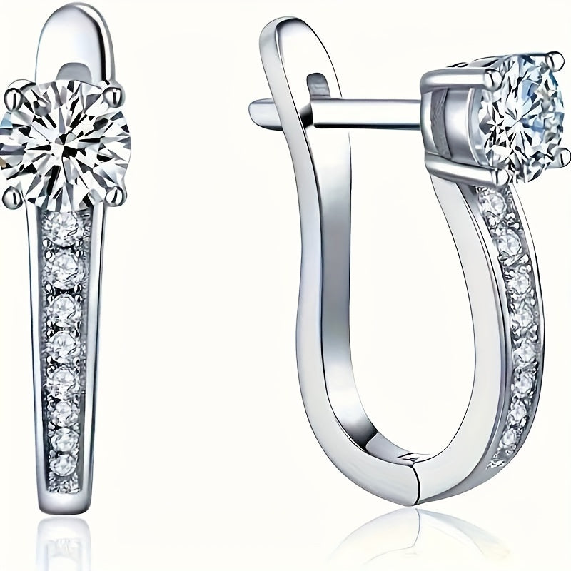 1 Pair Of Finely Carved 925 Sterling Silver 0.5*2carat Moissamite With 4 Small Diamond Earrings A Gift For Wife's Anniversary A Woman's Birthday Jewelry For Her Girlfriend A Valentine's Day Mother's Day Gift, Gift Box