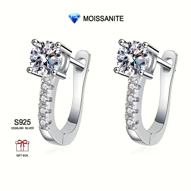 1 Pair Of Finely Carved 925 Sterling Silver 0.5*2carat Moissamite With 4 Small Diamond Earrings A Gift For Wife's Anniversary A Woman's Birthday Jewelry For Her Girlfriend A Valentine's Day Mother's Day Gift, Gift Box