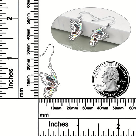 925 Pure Silvery Women's Abalone Shell Butterfly Pendant Earrings