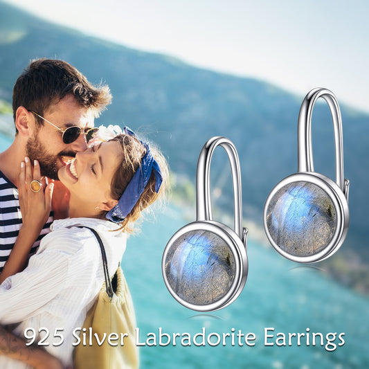 925 Sterling Silver Circle Labradorite Earrings for Women