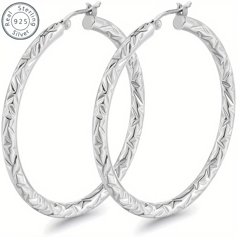 925 sterling silver 40mm carved earrings, daily gifts for wife, family, girlfriend - suitable for daily, party, banquet wear - Valentine's Day Halloween Christmas gift, Mother's Day gift, birthday anniversary gift, exquisite gift box
