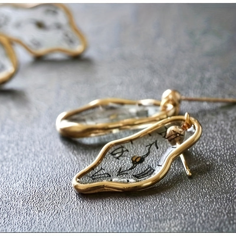 Chic Punk-Inspired Acrylic Clock Dangle Earrings - Vintage & Elegant Style for Casual Attire