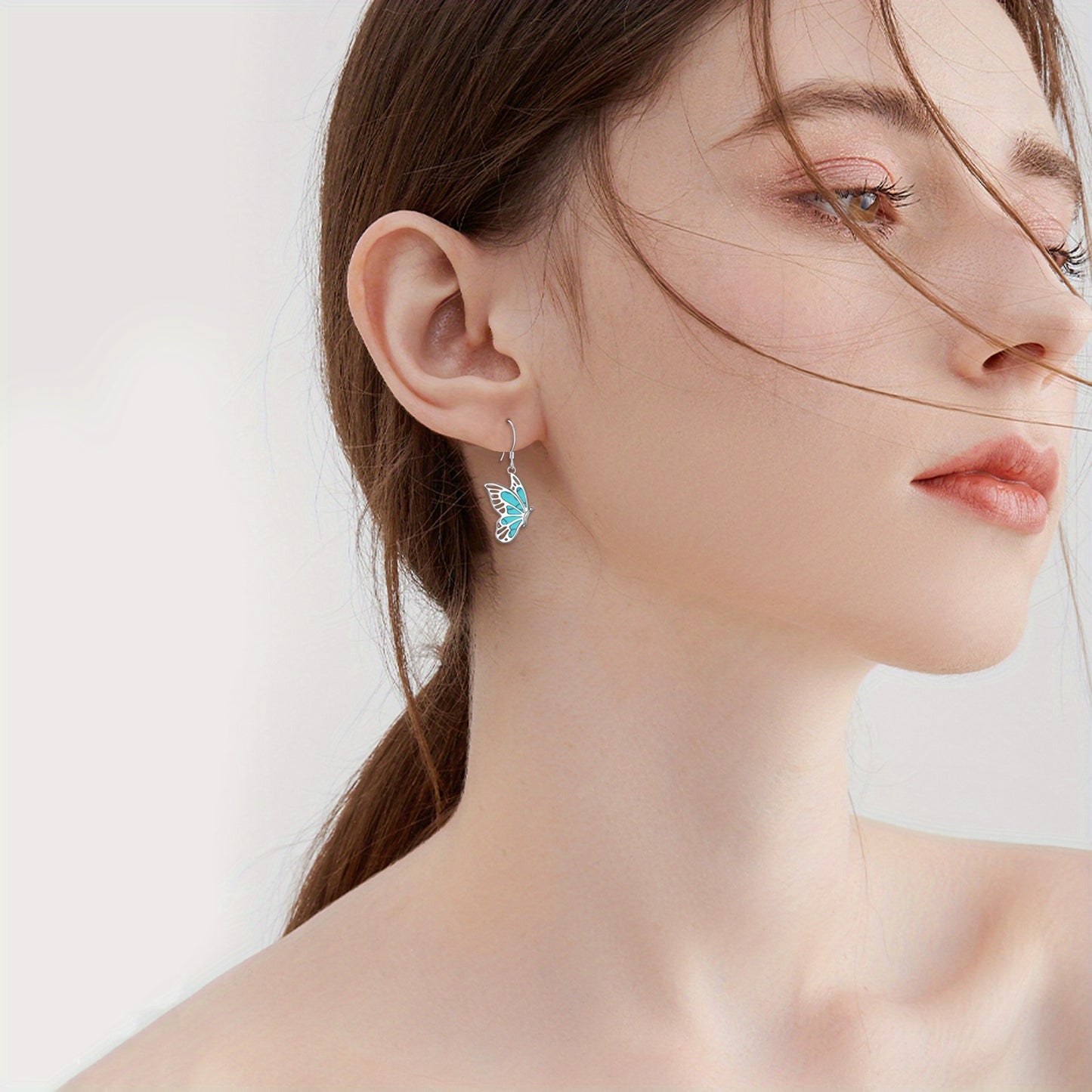 YFN Butterfly Earring for Women Sterling Silver Abalone Butterfly Drop Earring Jewelry Birthday Gift for Mom Hypoallergenic (turquoise)