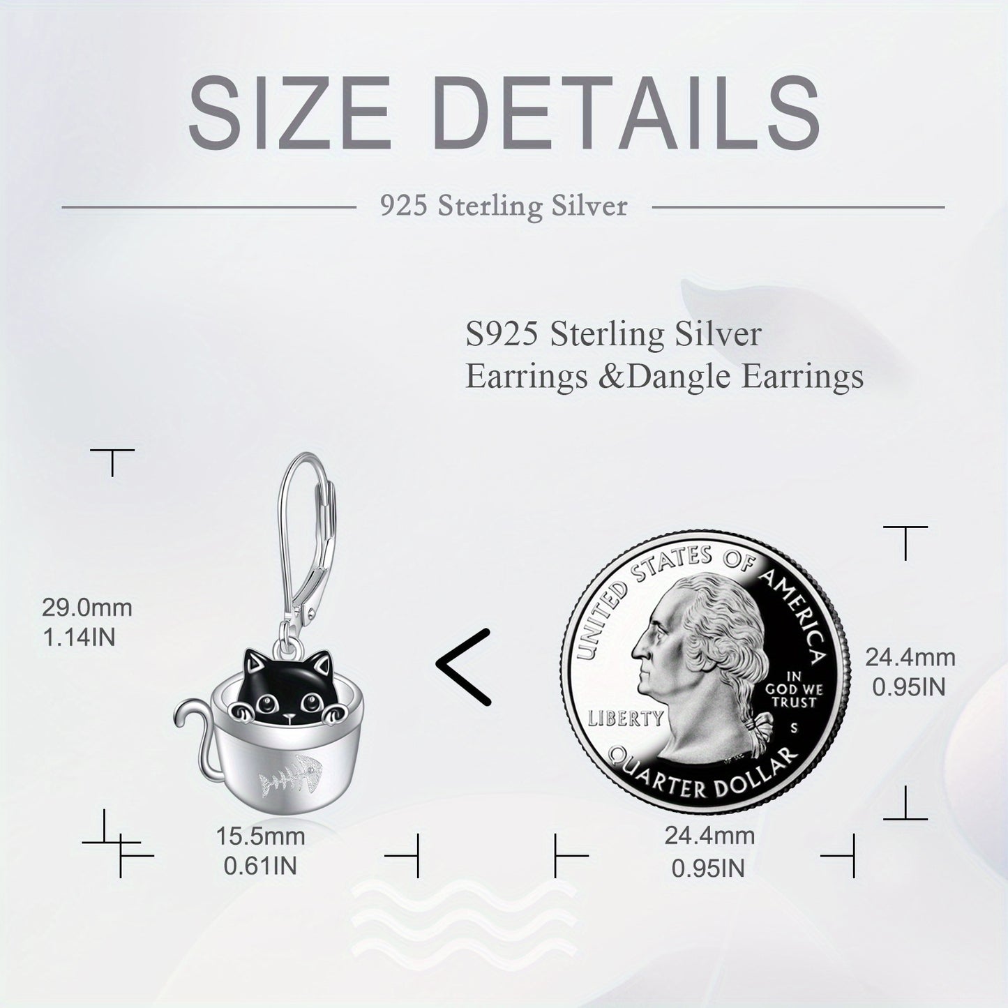 Women's Cat Earrings 925 Sterling Silvery Cup Black Cat Dangle Earrings Cute Animal Earrings Women's Jewelry