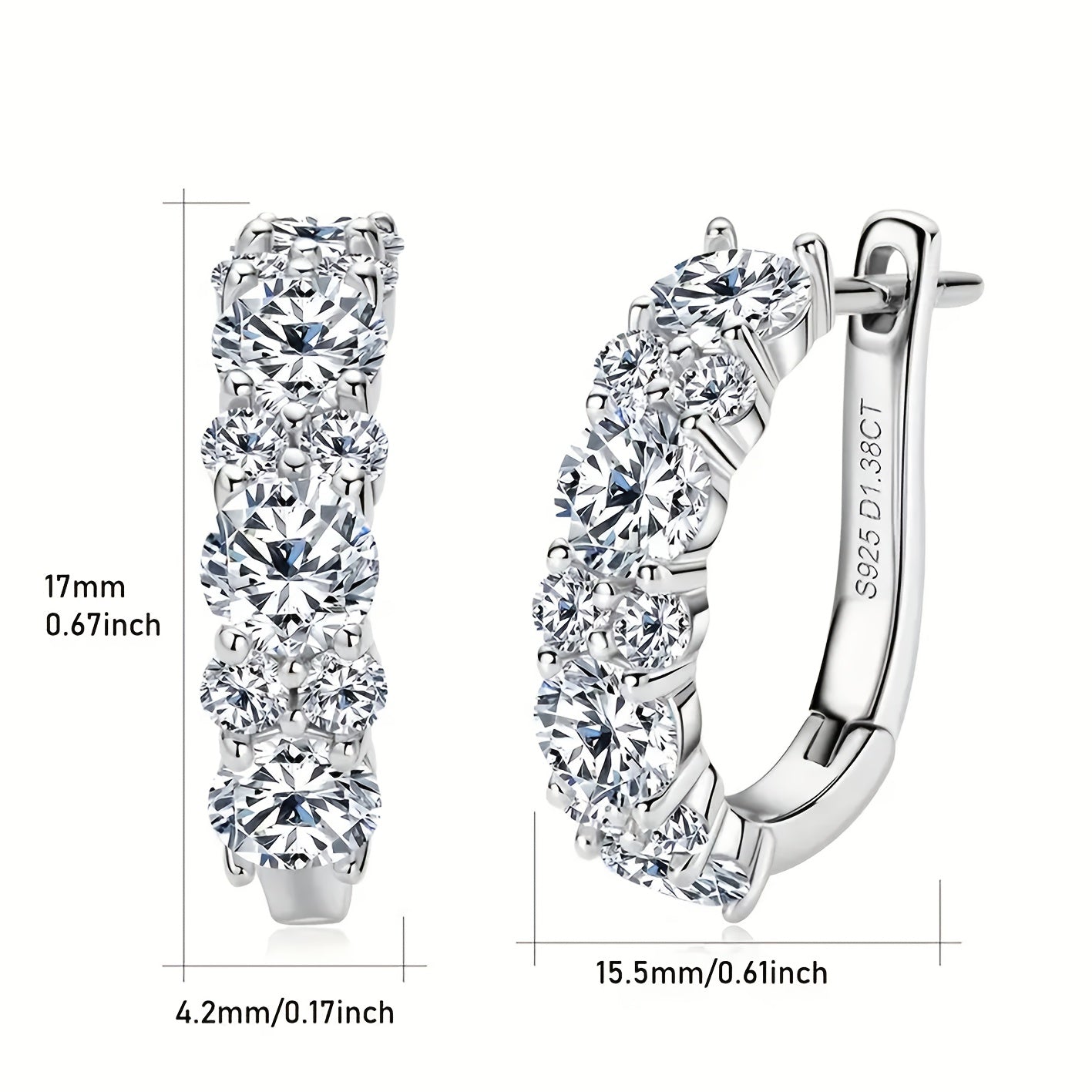 A Pair Of Fashionable Earrings for Women, 925 Silver D-shaped 1.38ct Moissanite Earrings, Elegant And Exquisite, A Festival Gift, Women's Earrings, Jewelry Gift, Earrings for Women, Mother's Day Gift, High-quality Women's Jewelry, Gift Box As A Gift