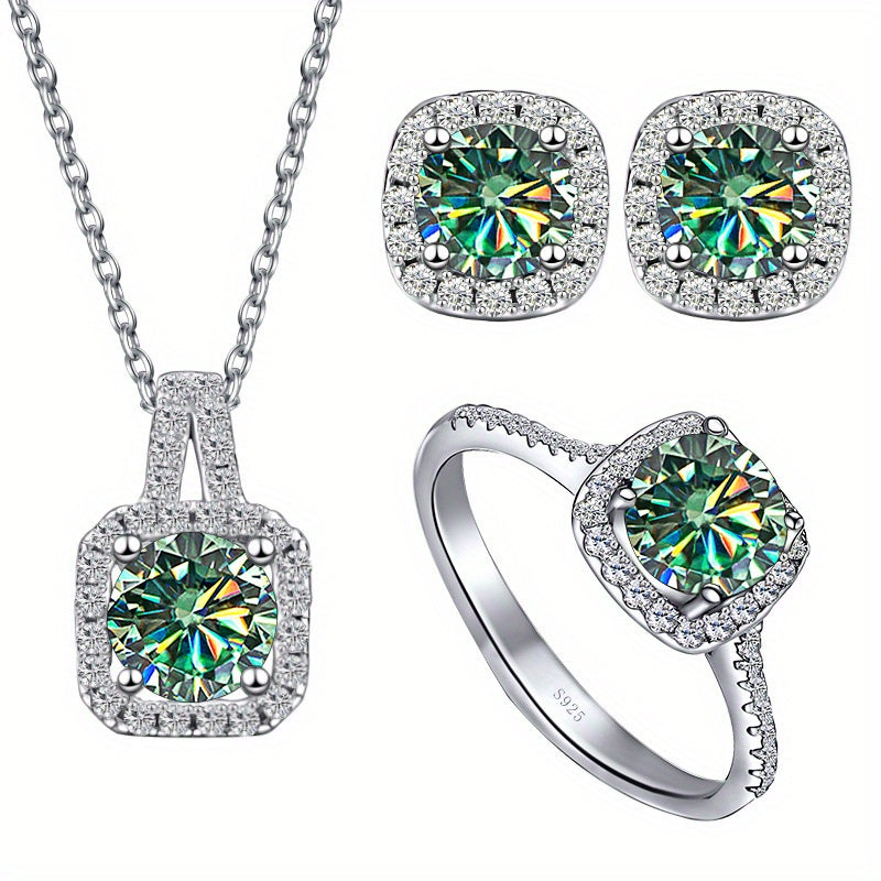 Gem Ladies 1.0 Cragg GRA Moissanite Jewelry Set for Women Ring Necklace Earrings Earrings Set 925 Sterling Silver Wedding Party Jewelry