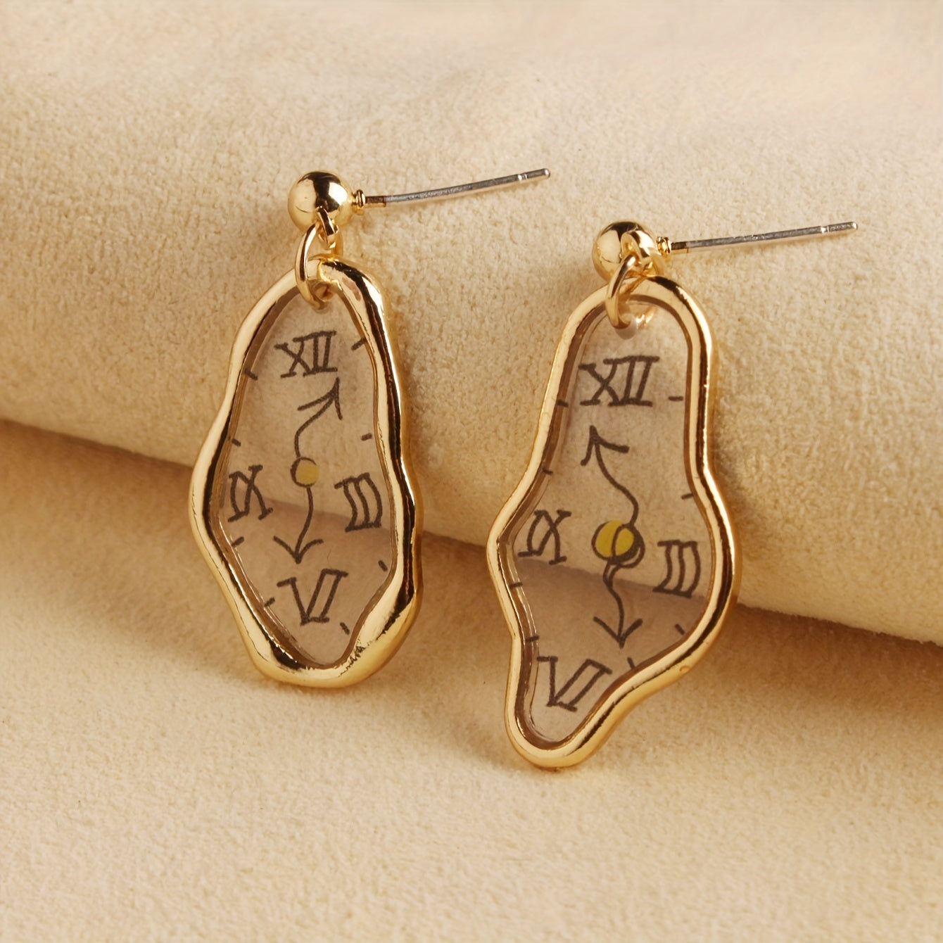 Chic Punk-Inspired Acrylic Clock Dangle Earrings - Vintage & Elegant Style for Casual Attire