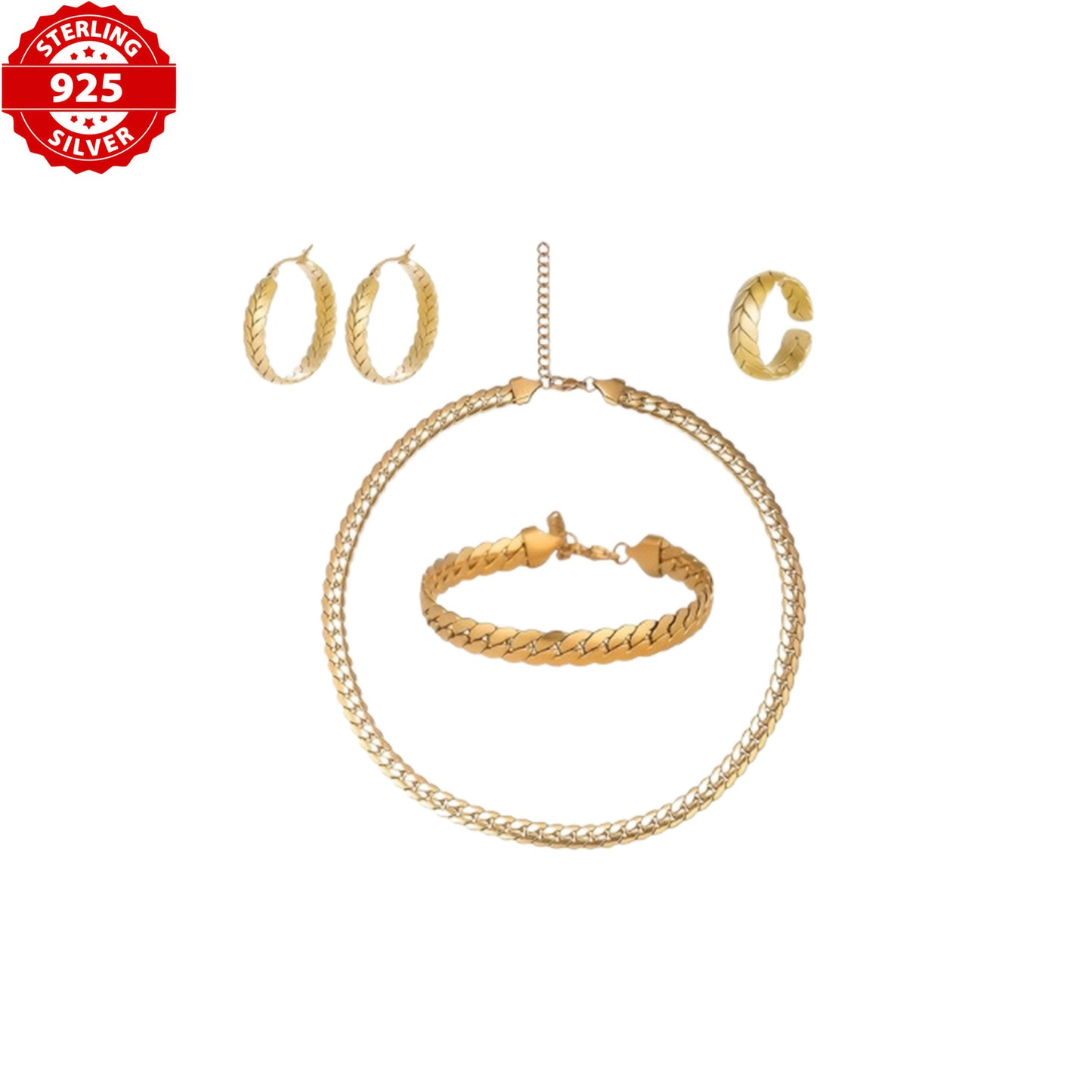 [Serpentine Jewelry] A Serpentine Jewelry 4pcs Set | 923 Silvery 18k Golden Plated | Suitable For Ladies, Wife, Daughter, Birthdays, Anniversaries, Valentine's Day | Comes With An Elegant Gift Box