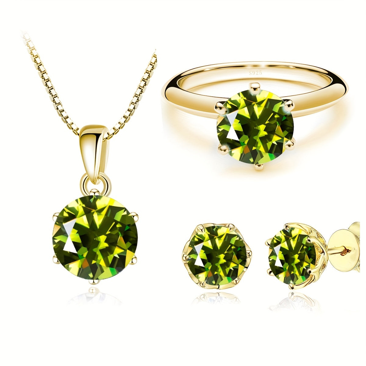 4pcs 1 carat Moissanite necklace + 1 carat Moissanite ring + 1 carat * 2 Moissanite earrings 925 sterling silver jewelry, available in a variety of colors, with certificate and gift box.