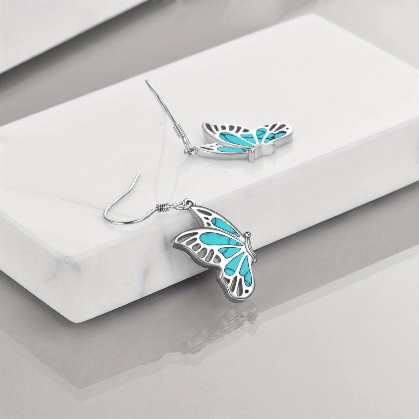 YFN Butterfly Earring for Women Sterling Silver Abalone Butterfly Drop Earring Jewelry Birthday Gift for Mom Hypoallergenic (turquoise)