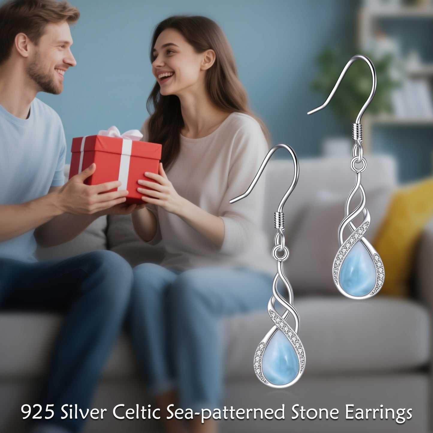 YFN Larimar Celtic Earrings For Women Sterling Silver Leverback Earrings Larimar Jewelry Gifts