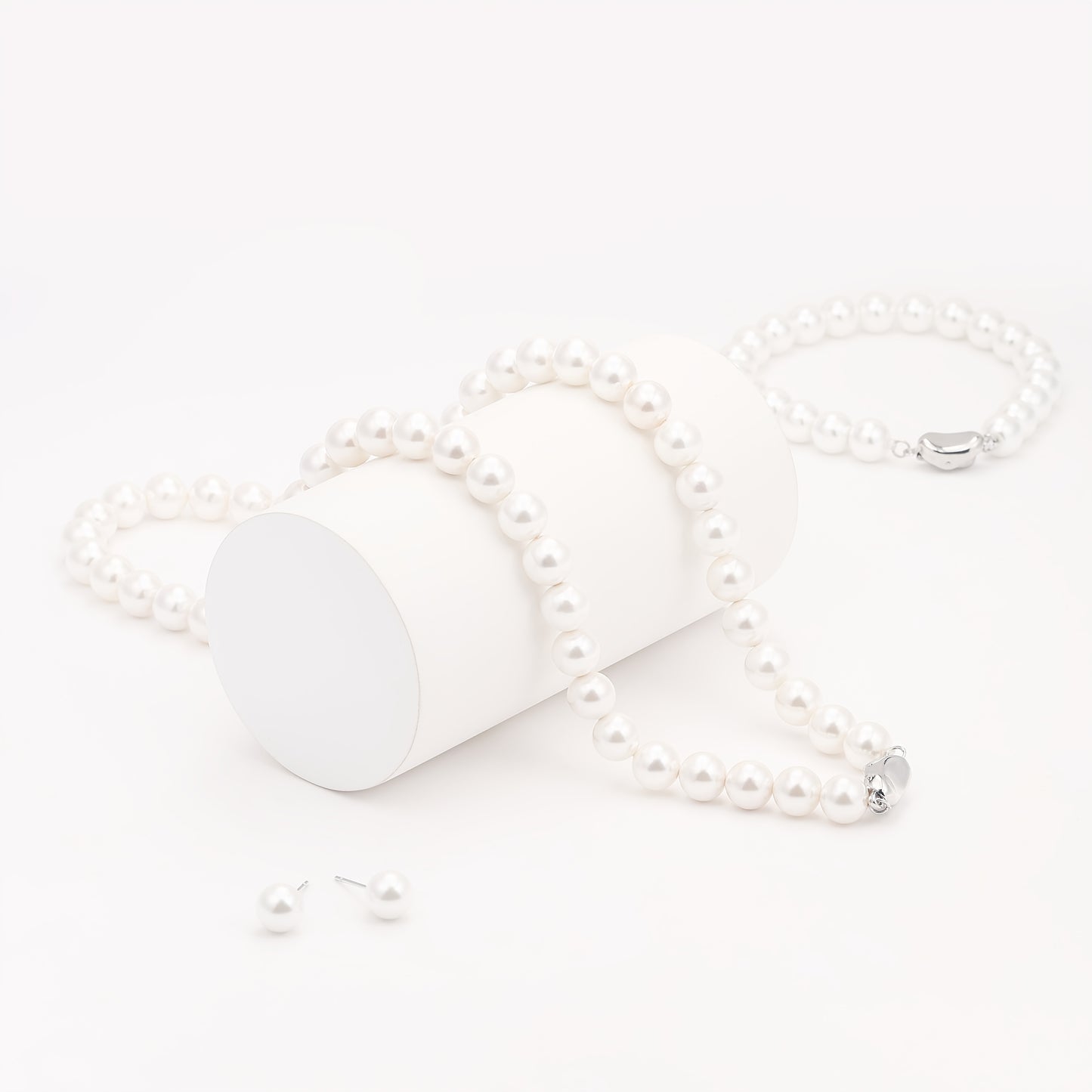 [Luxury Pearls Jewelry] 3pcs Luxury 925 Silver Freshwater Pearls Jewelry Set (Necklace, Bracelet, Earrings) | Daily Wear, Valentine's Day Anniversary Gift, Christmas Gift for Family, Complimentary Gift Box