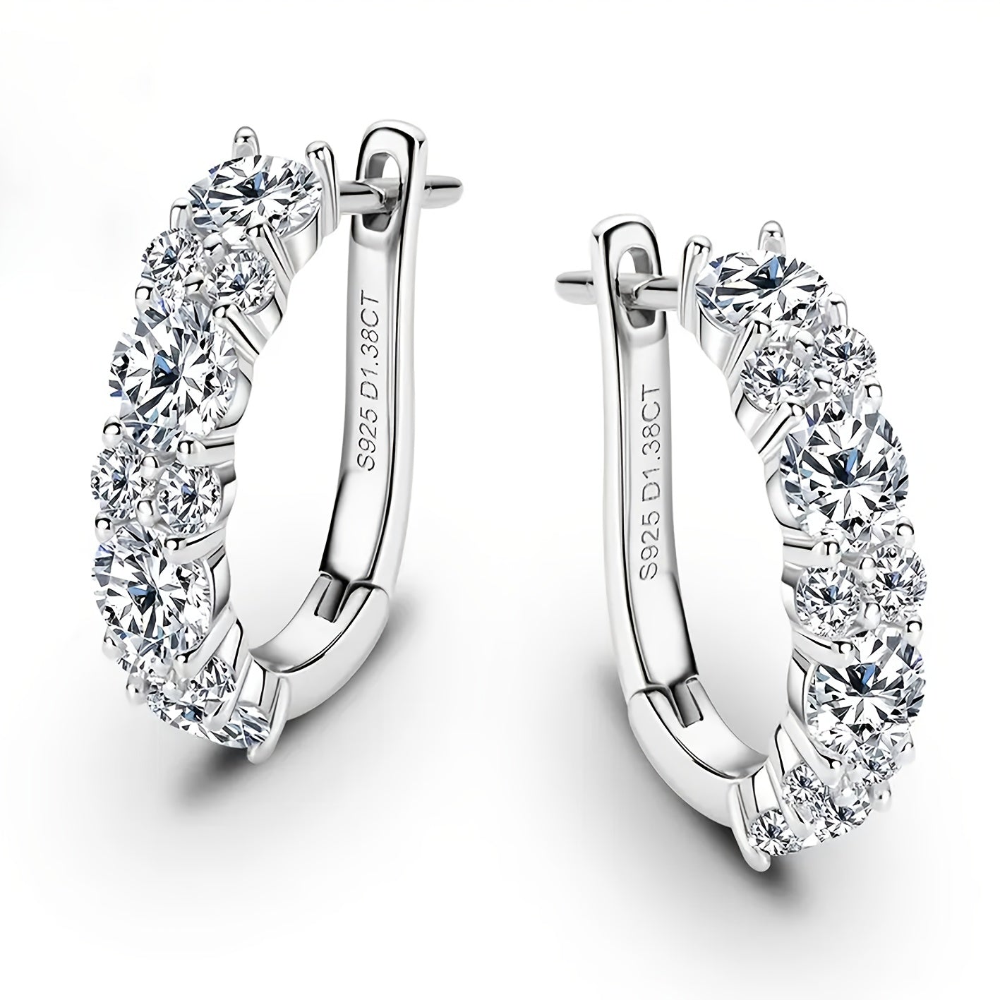 A Pair Of Fashionable Earrings for Women, 925 Silver D-shaped 1.38ct Moissanite Earrings, Elegant And Exquisite, A Festival Gift, Women's Earrings, Jewelry Gift, Earrings for Women, Mother's Day Gift, High-quality Women's Jewelry, Gift Box As A Gift