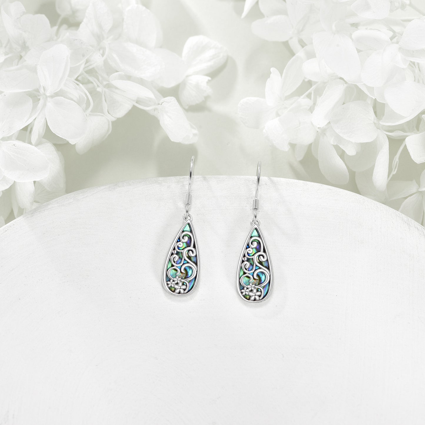Teardrop Filigree Earrings for Women 925 Sterling Silver Dangle Earrings Abalone Shell Earring for Women