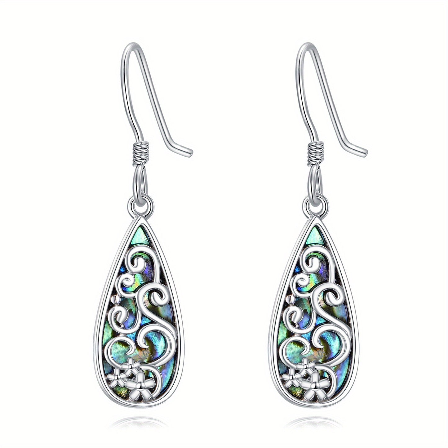 Teardrop Filigree Earrings for Women 925 Sterling Silver Dangle Earrings Abalone Shell Earring for Women