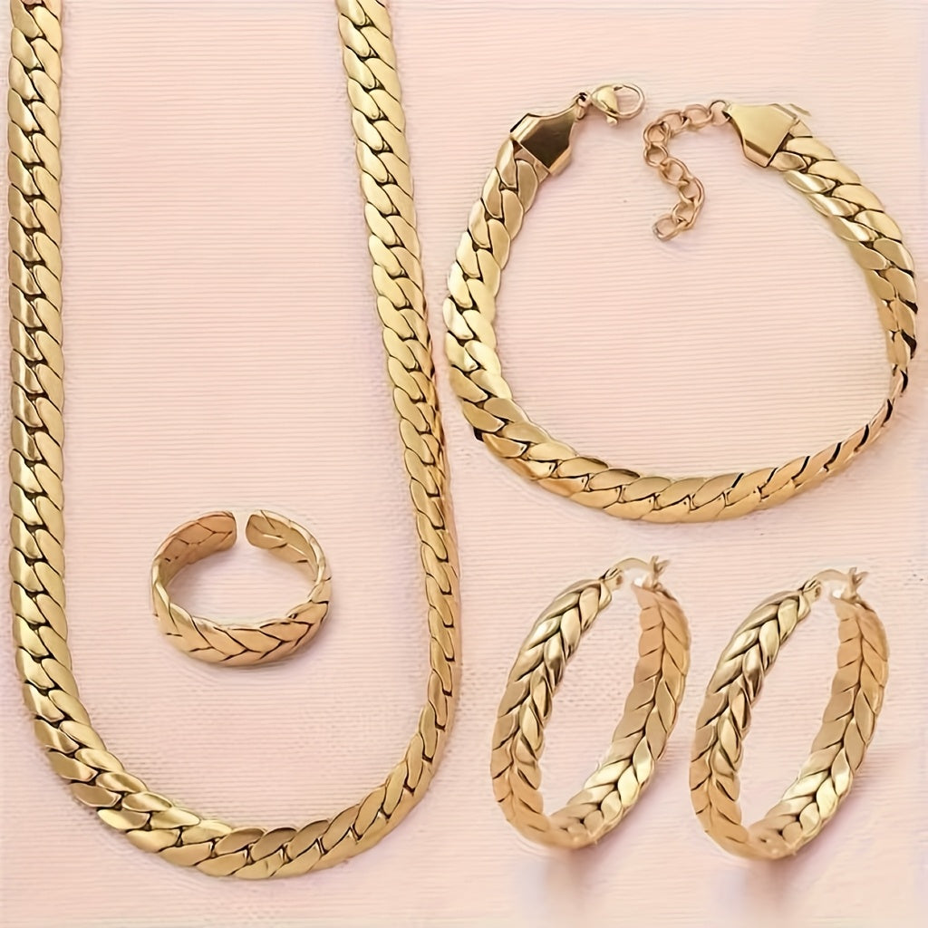 [Serpentine Jewelry] A Serpentine Jewelry 4pcs Set | 923 Silvery 18k Golden Plated | Suitable For Ladies, Wife, Daughter, Birthdays, Anniversaries, Valentine's Day | Comes With An Elegant Gift Box