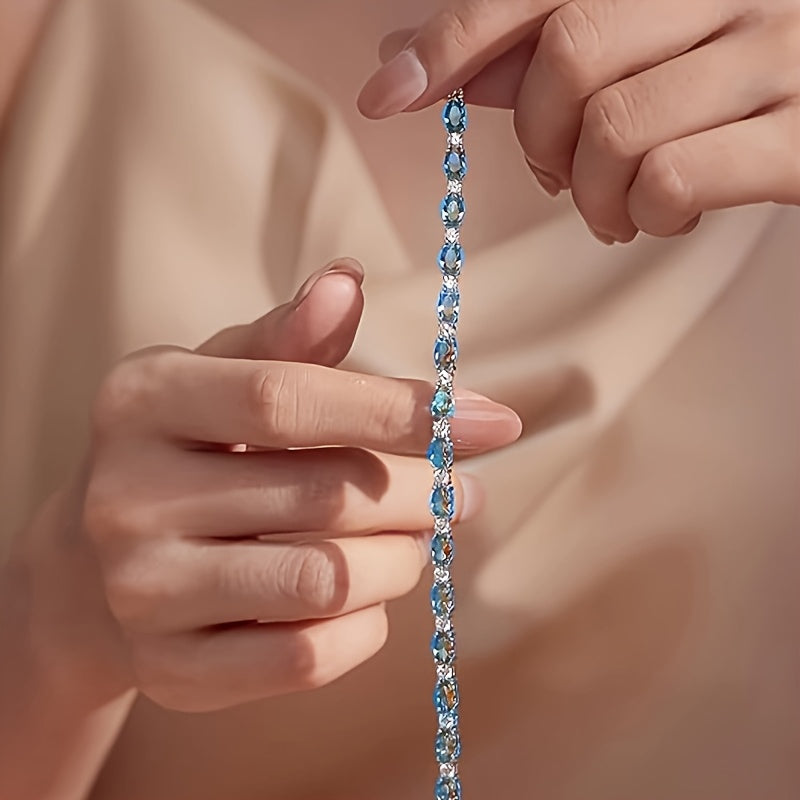 [Sterling Silver Aquamarine Bracelet] Aquamarine Crystal Sterling Silver Elegant Delicate Fashion Bracelet, 925 Sterling Silver, Prevent Allergies, Anniversary Birthday Gifts, Gift Packaging Exquisitely