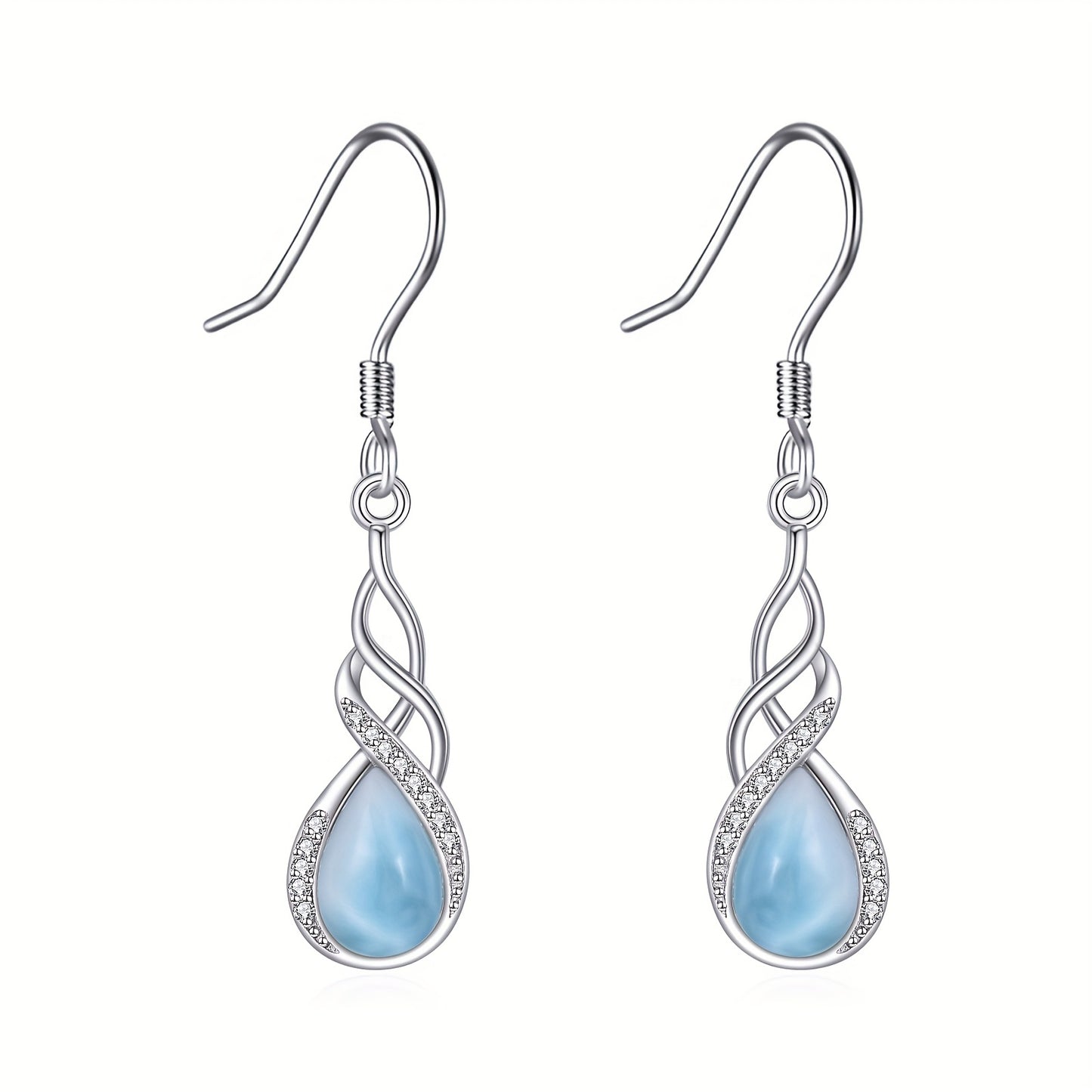 YFN Larimar Celtic Earrings For Women Sterling Silver Leverback Earrings Larimar Jewelry Gifts