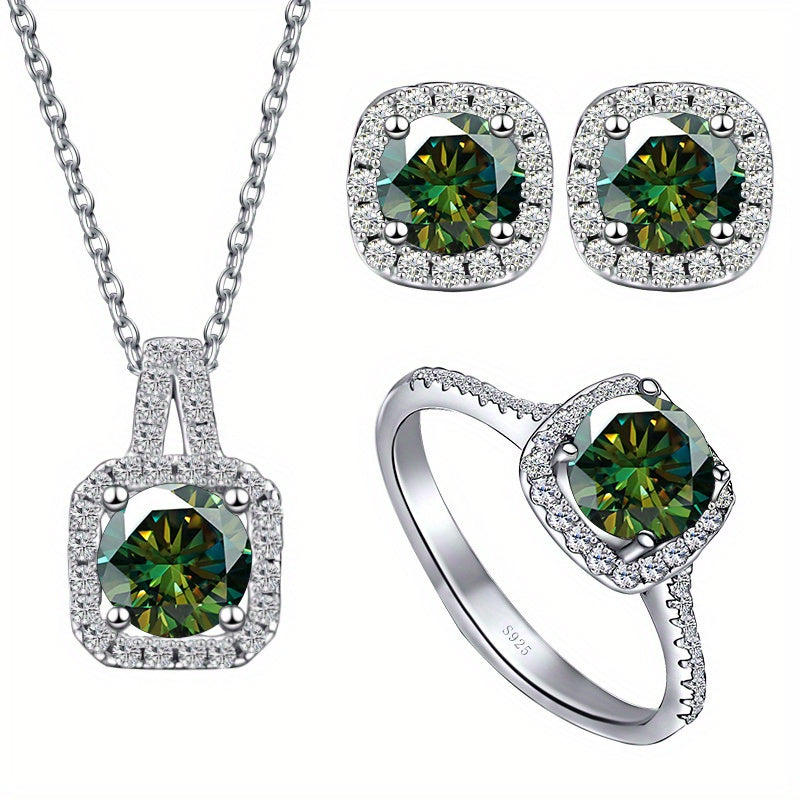 Gem Ladies 1.0 Cragg GRA Moissanite Jewelry Set for Women Ring Necklace Earrings Earrings Set 925 Sterling Silver Wedding Party Jewelry