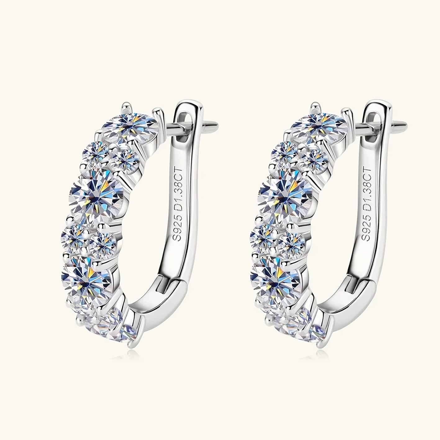 A Pair Of Fashionable Earrings for Women, 925 Silver D-shaped 1.38ct Moissanite Earrings, Elegant And Exquisite, A Festival Gift, Women's Earrings, Jewelry Gift, Earrings for Women, Mother's Day Gift, High-quality Women's Jewelry, Gift Box As A Gift