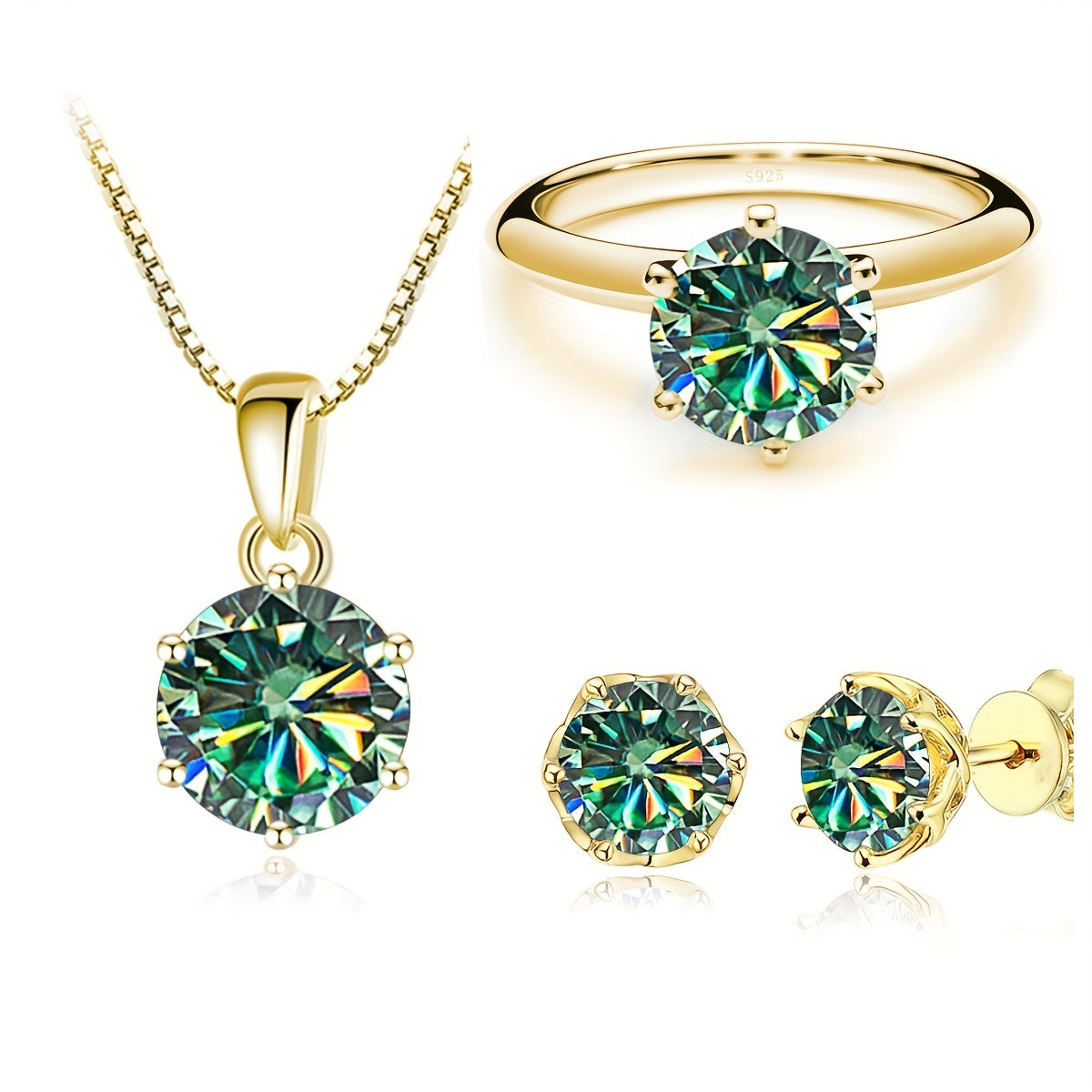 4pcs 1 carat Moissanite necklace + 1 carat Moissanite ring + 1 carat * 2 Moissanite earrings 925 sterling silver jewelry, available in a variety of colors, with certificate and gift box.